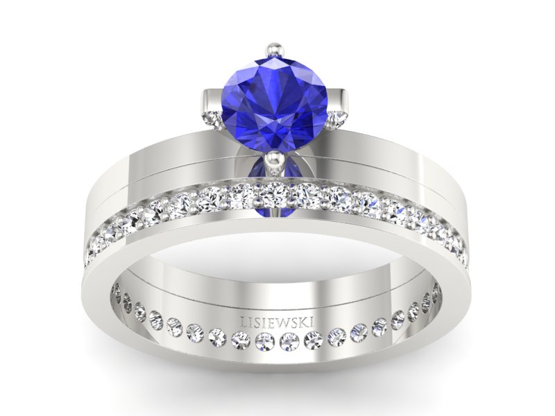 Złoty Pierścionek z szafirem i brylantami - P47145T33bszc