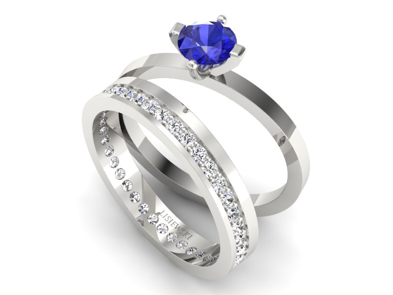 Złoty Pierścionek z szafirem i brylantami - P47145T33bszc — zdjęcie 3