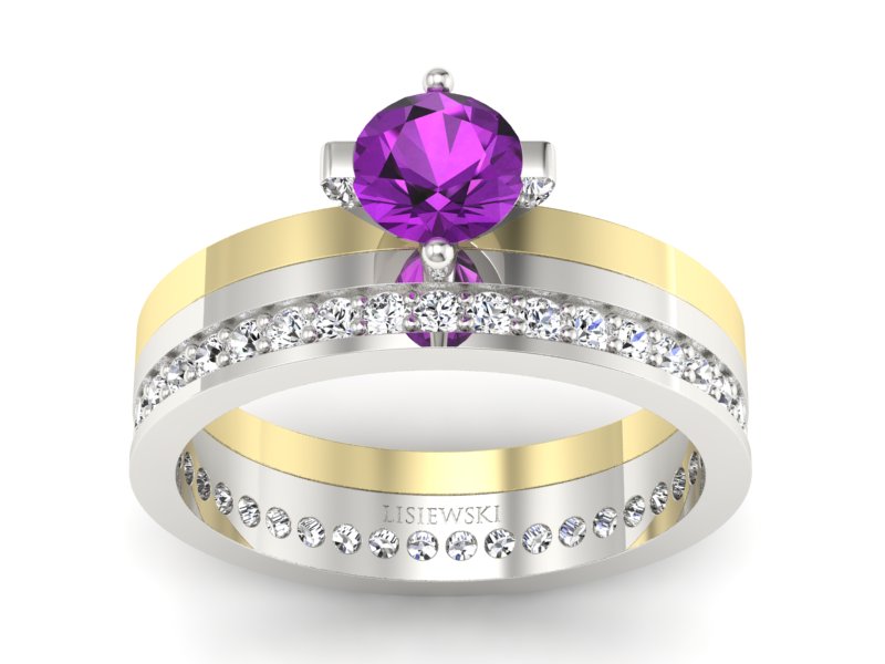 Złoty Pierścionek z ametystem i brylantami - P47145T33bzat