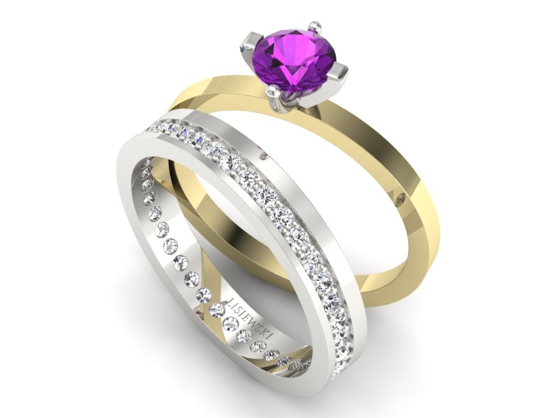 Złoty Pierścionek z ametystem i brylantami - P47145T33bzat — zdjęcie 3
