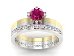 Złoty pierścionek z rubinem i diamentami - P47145T33bzr