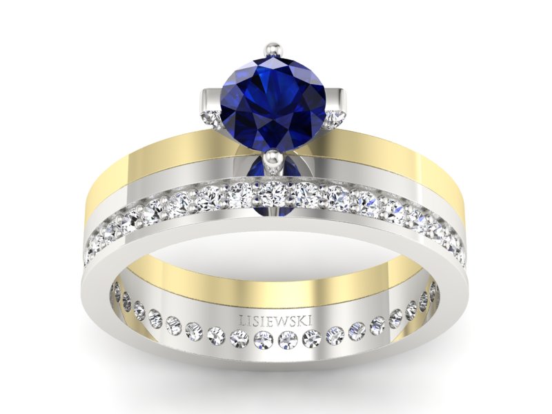 Złoty Pierścionek z szafirem i brylantami - P47145T33bzsz
