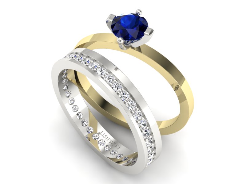 Złoty Pierścionek z szafirem i brylantami - P47145T33bzsz — zdjęcie 3