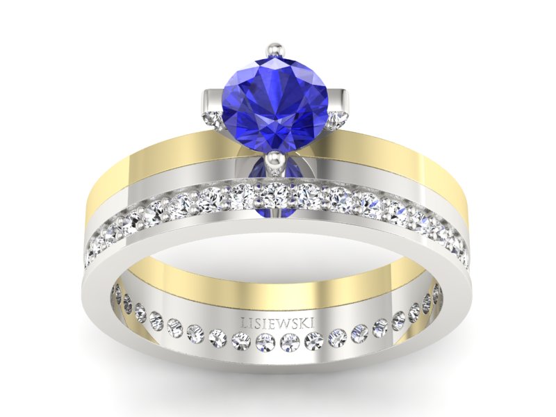 Złoty Pierścionek z szafirem i diamentami - P47145T33bzszc