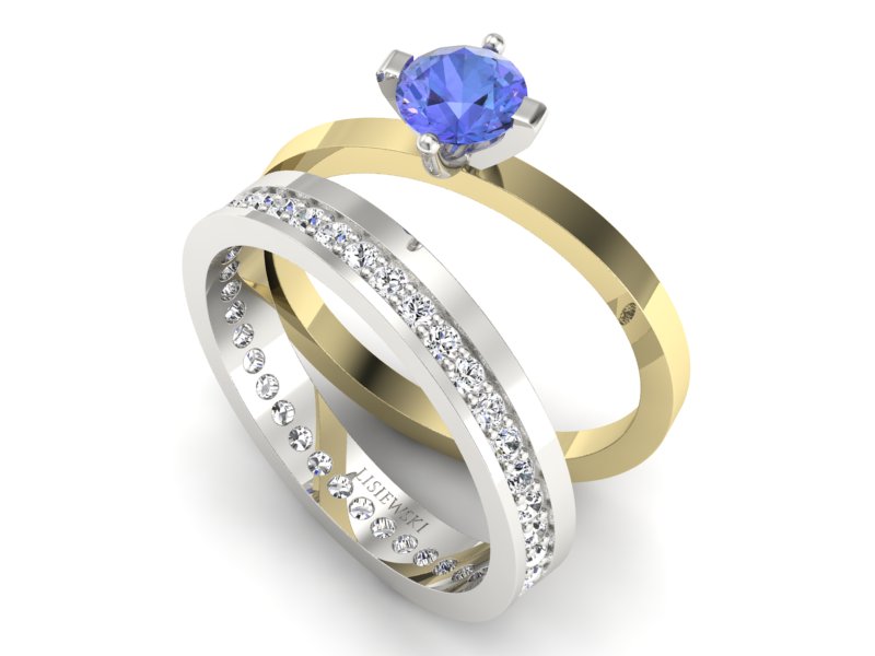 Złoty Pierścionek z tanzanitem i brylantami - P47145T33bzt — zdjęcie 3