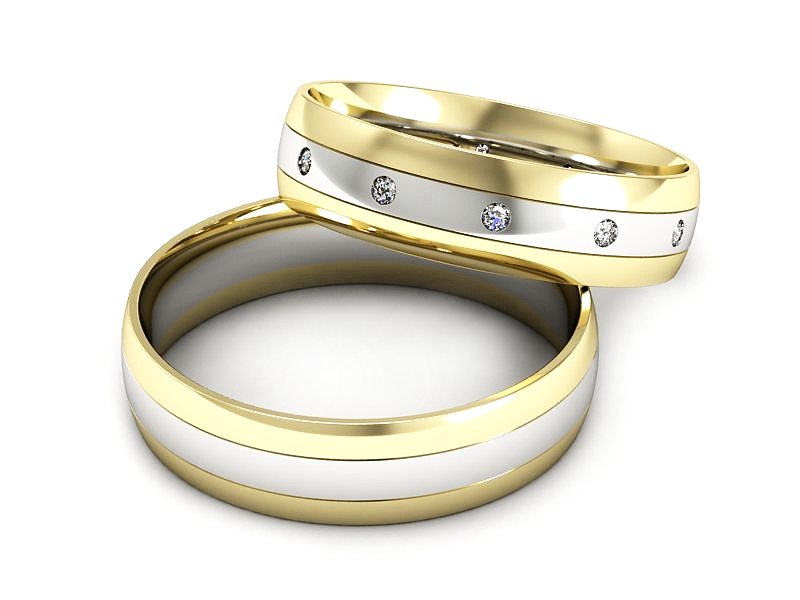 Obrączki z diamentami dwukolorowe złoto 585 - P50130T225zb — zdjęcie 2