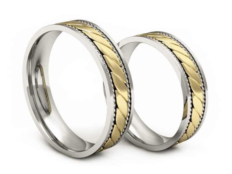 Obrączki biało żółte złoto obrączki złote - P50140T102zb — zdjęcie 3