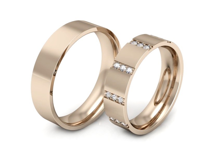 Złote Obrączki z diamentami złote różowe 585 - P50140T59c — zdjęcie 3