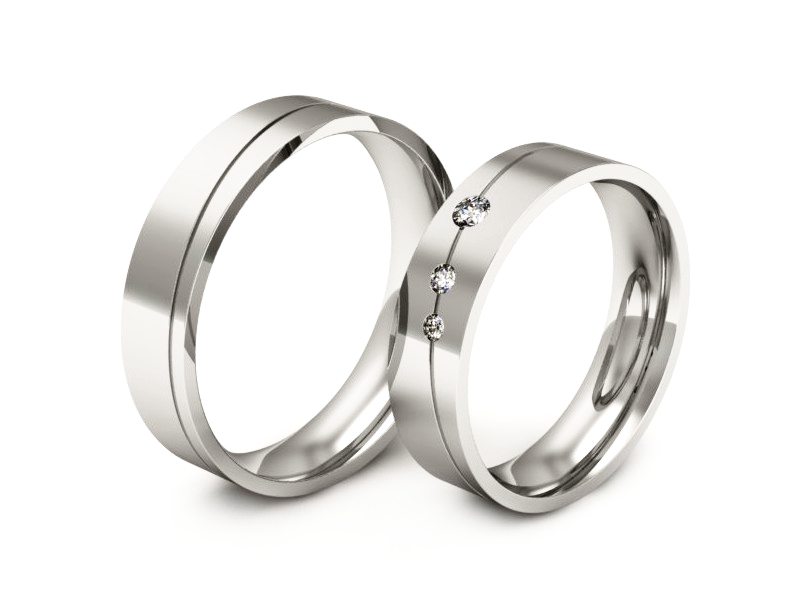 Obrączki ślubne obraczki z diamentami nowoczesne białe 585 - P50150T188b - 3