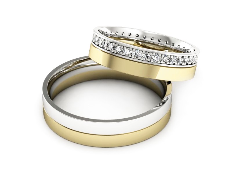Obrączki ślubne z diamentami dwukolorowe - P50150T201zb — zdjęcie 2