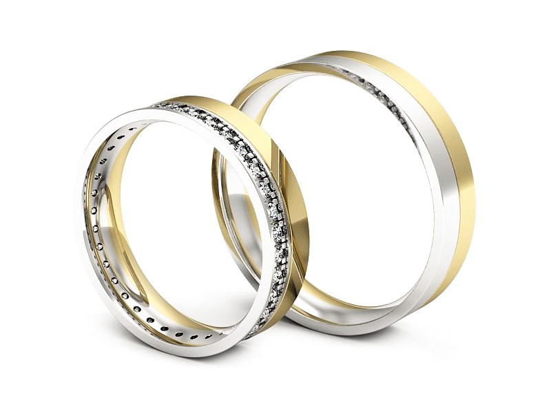 Obrączki ślubne z diamentami dwukolorowe - P50150T201zb — zdjęcie 3