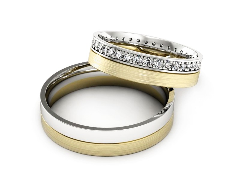 Obrączki ślubne z diamentami dwukolorowe - P50150T201zbmp — zdjęcie 2