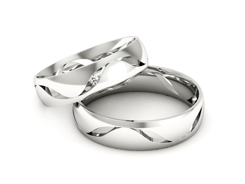 Złote Obrączki z diamentem białe złoto 585 - P50150T204b — zdjęcie 2