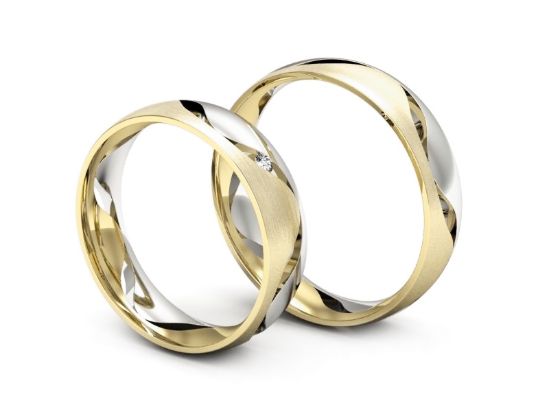Obrączki z diamentem białe i żółte złoto - P50150T204bzmp — zdjęcie 3