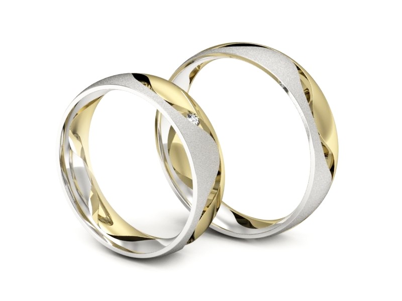 Obrączki z diamentem żółte białe złoto 585 - P50150T204zbms — zdjęcie 3