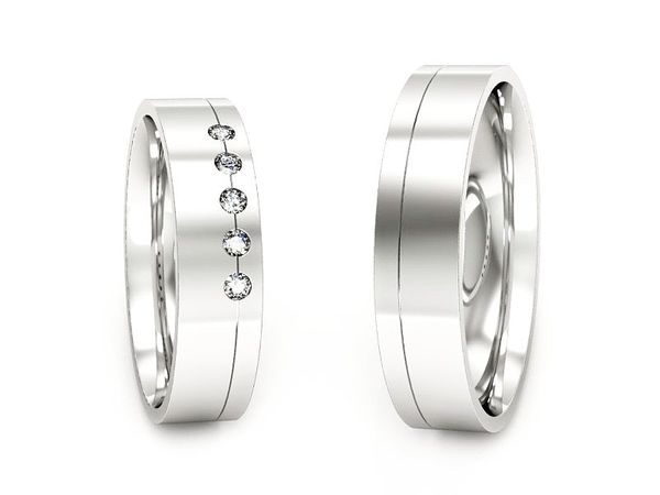 Obrączki ślubne obraczki z diamentami soczewka białe 585 - P50150T221b- 1