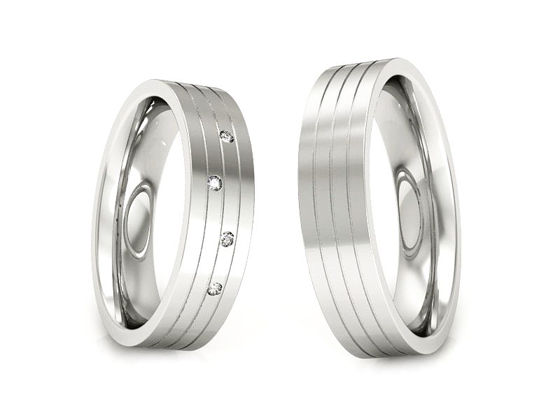 Obrączki z diamentami nowoczesne białe 585 - P50150T71B — zdjęcie 3