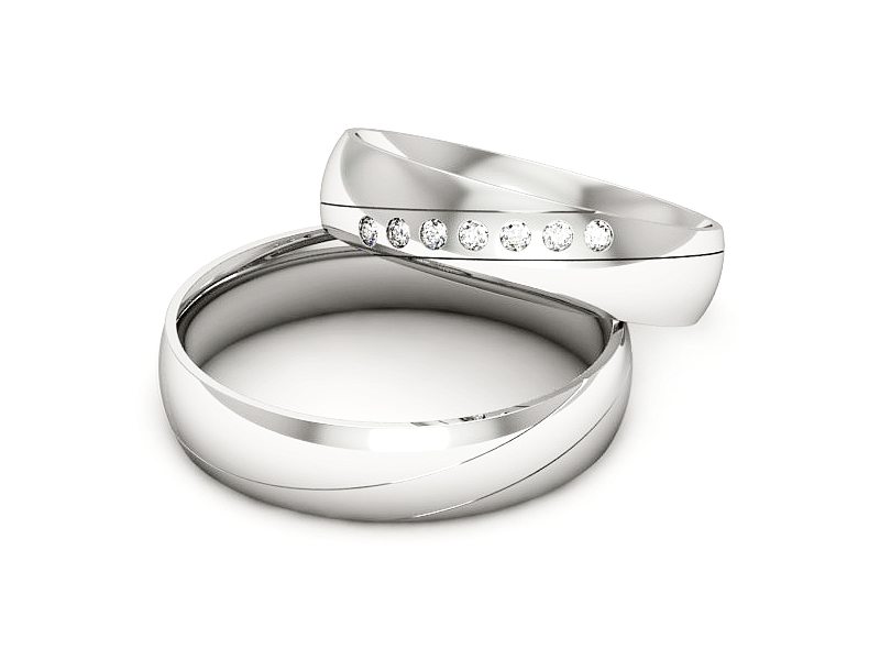 Obrączki z diamentami soczewkowe białe 585 - P50160T193b — zdjęcie 2