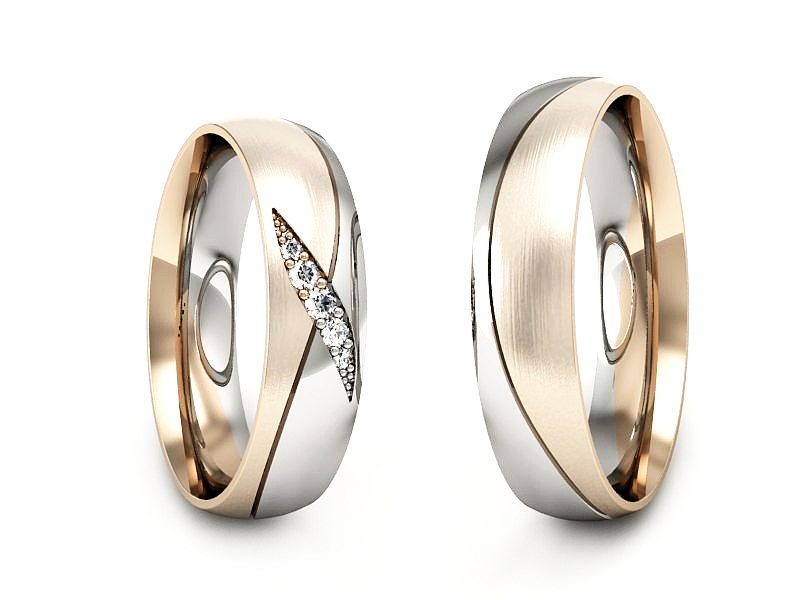 Obrączki z diamentami złote różowe i białe - P50160T195bcmp — zdjęcie 3