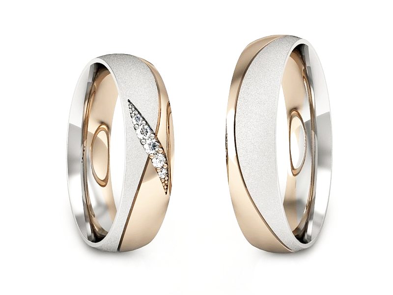 Obrączki z diamentami złote różowe i białe - P50160T195cbms — zdjęcie 3