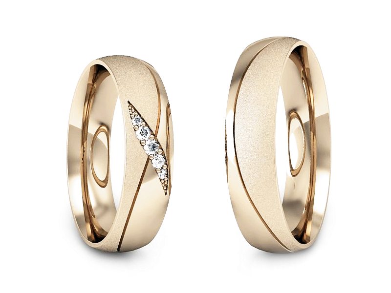 Złote Obrączki z diamentami różowe złoto 585 - P50160T195cms — zdjęcie 3
