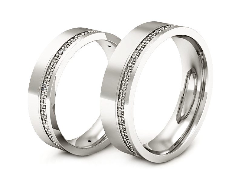 Obrączki z diamentami nowoczesne białe 585 - P50165T37b — zdjęcie 3