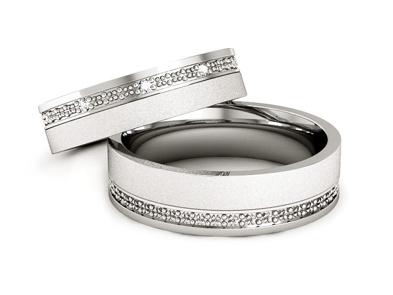 Obrączki z diamentami nowoczesne białe 585 - P50165T37bms — zdjęcie 2