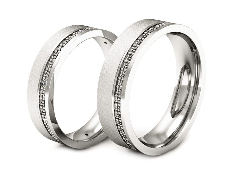 Obrączki z diamentami nowoczesne białe 585 - P50165T37bms — zdjęcie 3