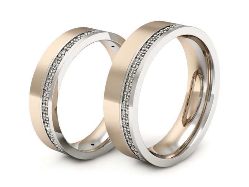 Złote Obrączki z diamentami różowo białe złoto - P50165T37cb — zdjęcie 3