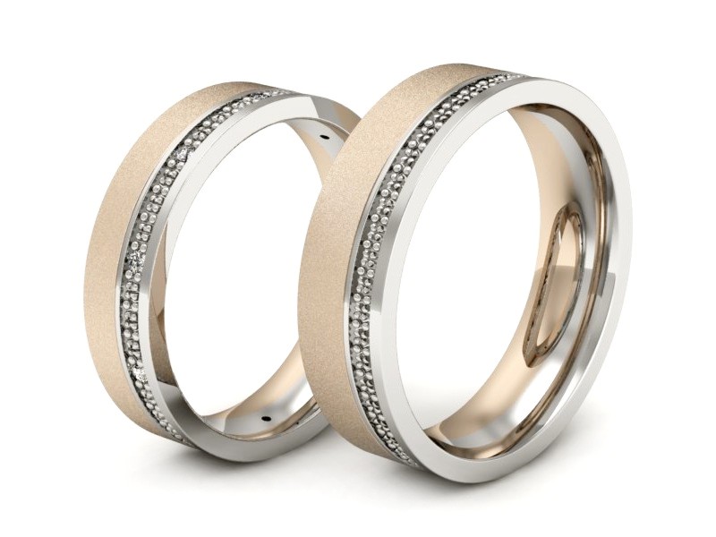 Obrączki z diamentami różowo białe złoto - P50165T37cbms — zdjęcie 3