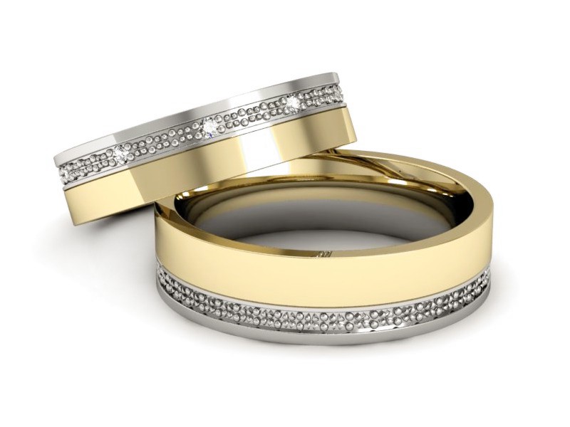 Obrączki z brylantami dwukolorowe złoto 585 - P50165T37zb — zdjęcie 2