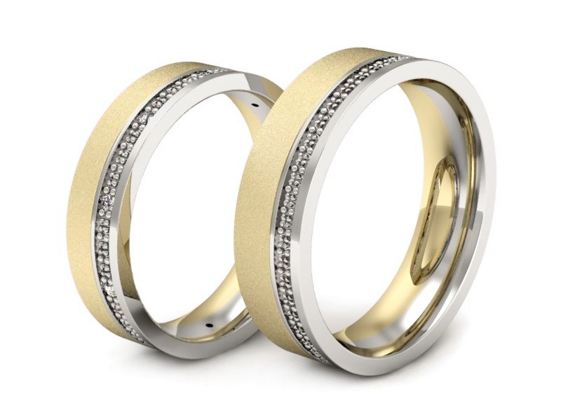 Obrączki z brylantami dwukolorowe złoto 585 - P50165T37zbms — zdjęcie 3