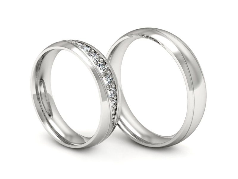 Obrączki ślubne obraczki z diamentami soczewkowe białe 585 - P50180T192b - 3