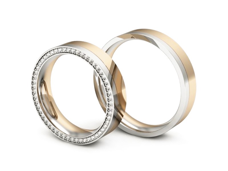 Obrączki z diamentami złote różowe i białe - P50220180T186bc — zdjęcie 3