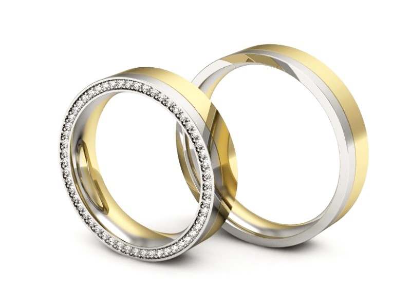 Obrączki z brylantami dwukolorowe złoto - P50220180T186bz — zdjęcie 3
