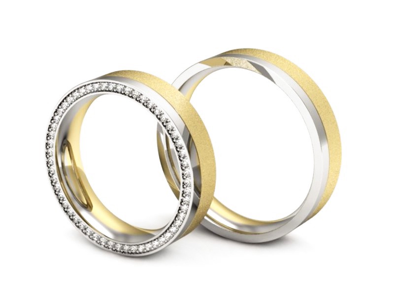 Obrączki z brylantami dwukolorowe złoto - P50220180T186bzms — zdjęcie 3