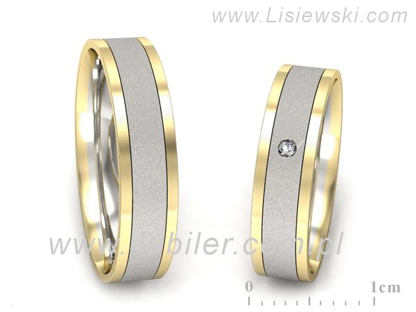 Obrączki ślubne z brylantem dwukolorowe żółte białe Au 14k - P52145320bzms- 1