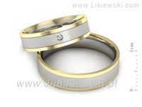 Obrączki ślubne z brylantem dwukolorowe żółte białe Au 14k - P52145320bzms- 2