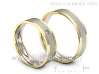 Obrączki ślubne z brylantem dwukolorowe żółte białe Au 14k - P52145320bzms- 3