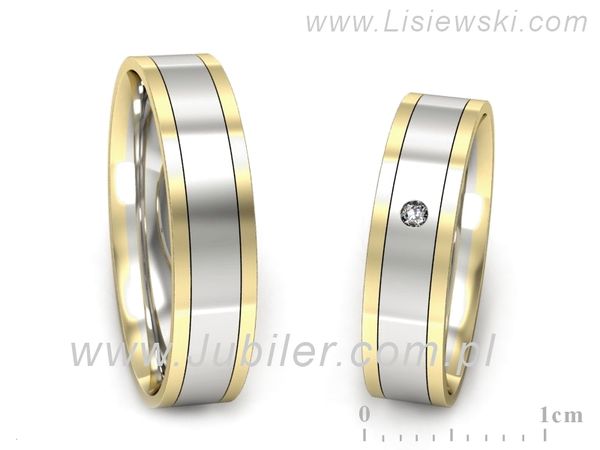 Obrączki ślubne z brylantem dwukolorowe żółte białe Au 14k - P52145320bzz- 1