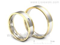 Obrączki ślubne z brylantem dwukolorowe żółte białe Au 14k - P52145320bzz- 3