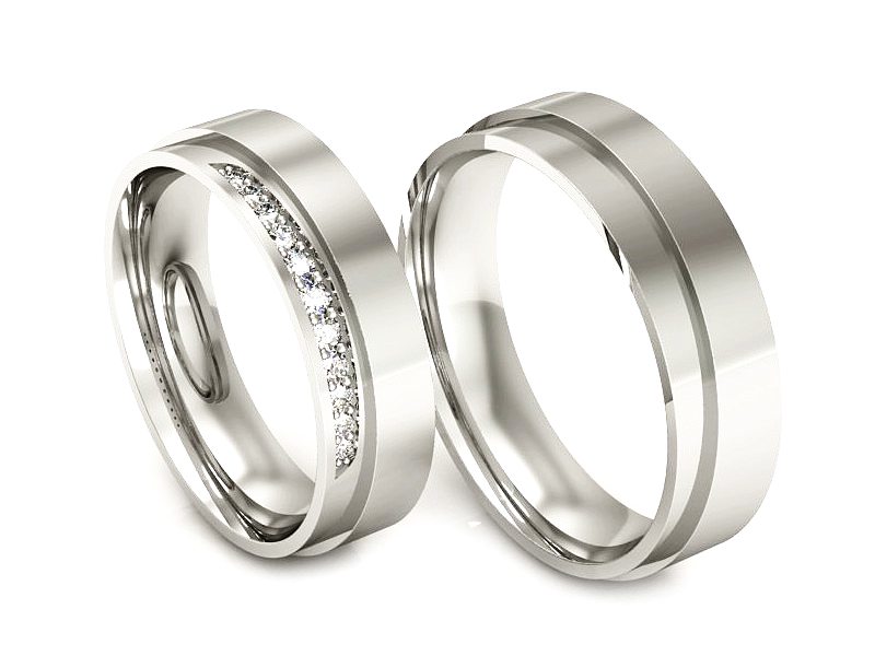 Obrączki z diamentami nowoczesne białe 585 - P53170T55B — zdjęcie 3