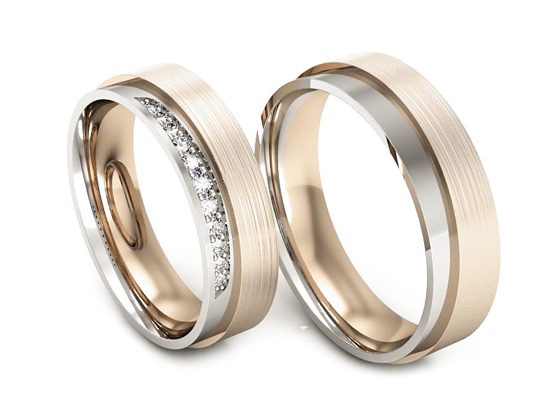 Obrączki z diamentami różowe i białe złoto - P53170T55bcmp — zdjęcie 3
