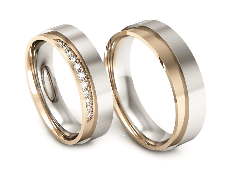 Złote Obrączki z diamentami różowe białe złoto - P53170T55cb — zdjęcie 3