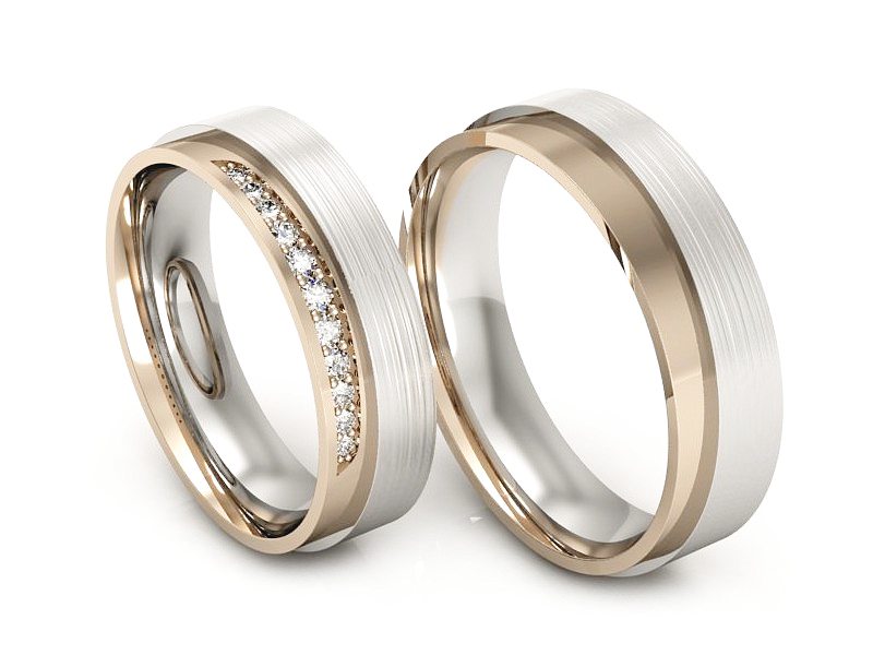 Obrączki z diamentami różowe i białe złoto - P53170T55cbmp — zdjęcie 3