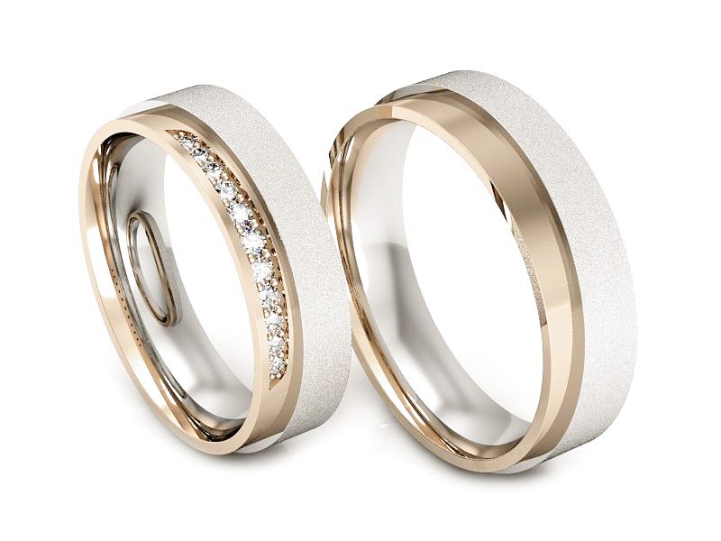 Obrączki z diamentami różowe i białe zloto - P53170T55cbms — zdjęcie 3