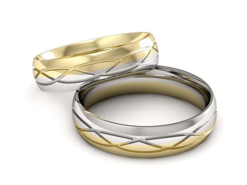 Obrączki biało żółte złoto obrączki złote - P54180T146bz — zdjęcie 2