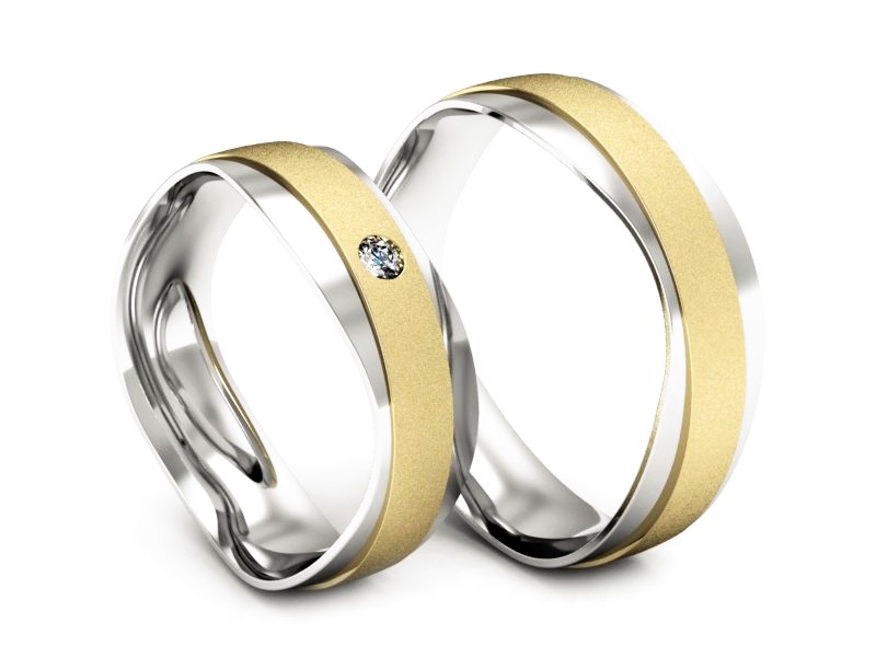 Obrączki z diamentem białe i żółte złoto - P55140T30bzms — zdjęcie 3