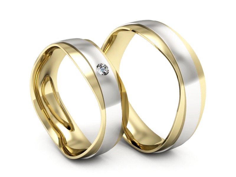 Obrączki ślubne z brylantem żółte białe złoto - P55140T30zb — zdjęcie 3