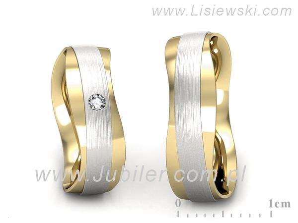Obrączki ślubne z brylantem dwukolorowe żółte białe złoto 585 - P55140T30zbmp- 1